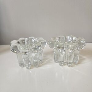 Vintage Kig Indonesia Crystal Taper Bubble Candle Holder‎ Set.